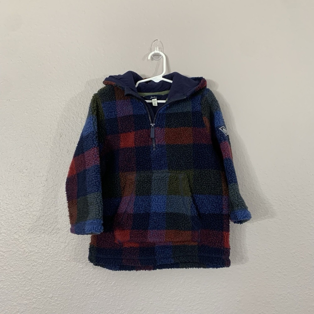 Joules Boys Size 5 Whitacre Overhead‎ Printed Fleece Red Check Lined Pocket  EUC